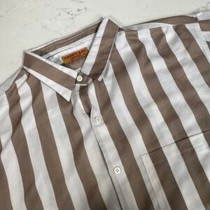 Happy Bay Brown & White Vertical Stripe Button-Down Shirt Men's XL Miami Brand